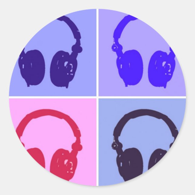 Pegatina Redonda Auriculares de arte pop (Anverso)