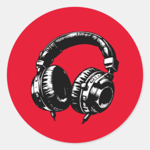 Pegatina Redonda Auriculares de Música Baile Fiesta de Cumpleaños D