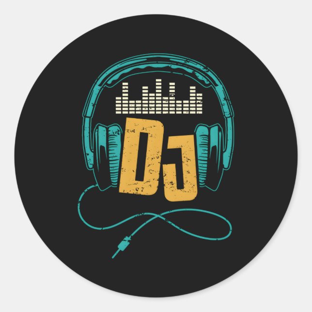 Pegatina Redonda Auriculares Dj Disk Jockey Music Player Dad S (Anverso)