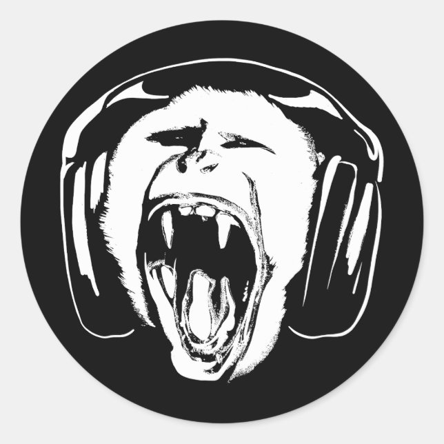 Pegatina Redonda Auriculares Monkey Music Lover (Anverso)