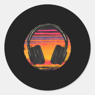 Pegatina Redonda Auriculares Música Dj Atardecer Música Relajada Au