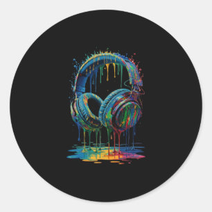 Pegatina Redonda Auriculares para jugadores salpicaduras de pintura