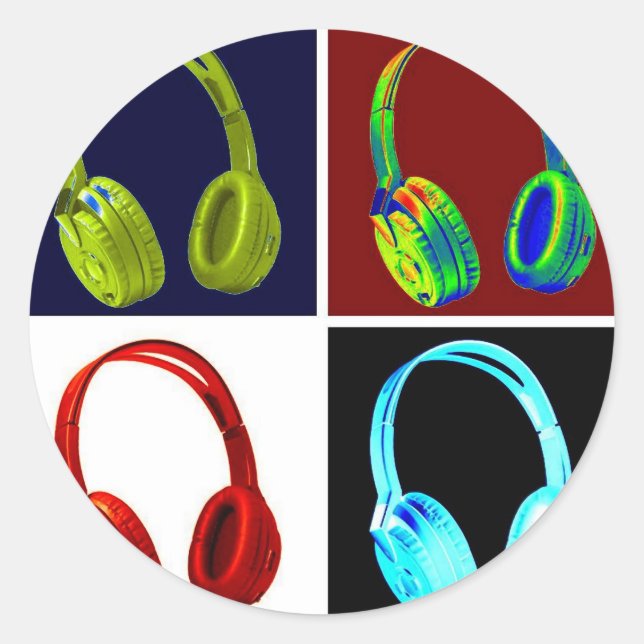 Pegatina Redonda Auriculares Pop Art (Anverso)