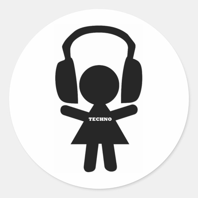 Pegatina Redonda Auriculares Techno Music (Anverso)