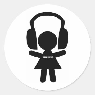 Pegatina Redonda Auriculares Techno Music