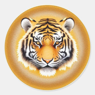 Pegatina Redonda 🐅 Auriga Dorada Cabeza de Tigre Portátil 