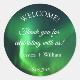 Pegatina Redonda Aurora Borealis Boda