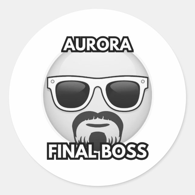 Pegatina Redonda Aurora Final Boss Cool Emoji Sticker (Anverso)