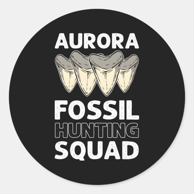 Pegatina Redonda Aurora Fossil Squad Megalodon Tooth (Anverso)