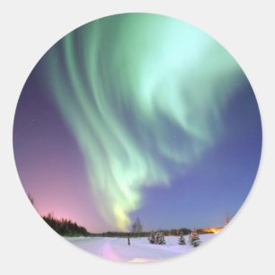 Pegatina Redonda Aurora - Hermosas Luces del Norte