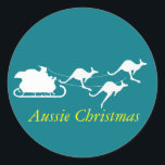 Pegatina Redonda Aussie Christmas sticdown bajo vacaciones de estil<br><div class="desc">Navidades pegatinas simples y graciosos festejan al estilo australiano. Santa y canguros.</div>