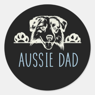 Pegatina Redonda Aussie Dad with Australian Shepherd Dog