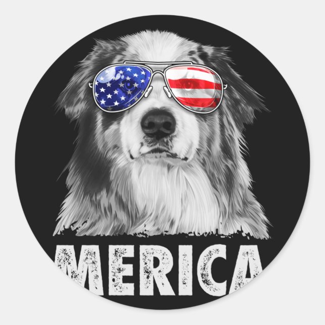 Pegatina Redonda Aussie pastor australiano 4 de julio merica (Anverso)