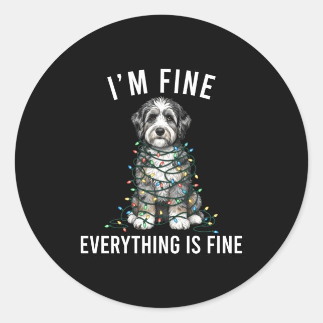 Pegatina Redonda Aussiedoodle Christmas I'm Fine Everything Is Fine (Anverso)