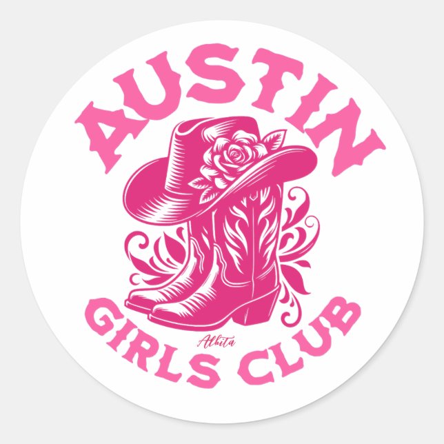 Pegatina Redonda austin bachelorette floral cowgirl rosa (Anverso)