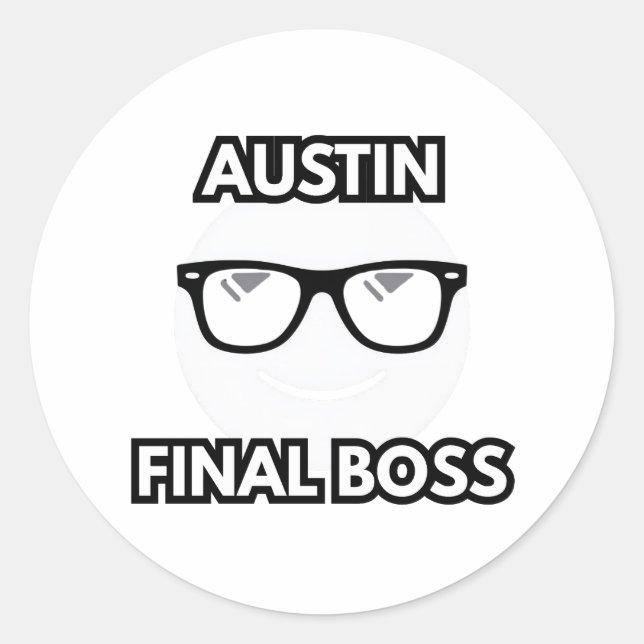 Pegatina Redonda Austin Final Boss Cool Emoji (Anverso)