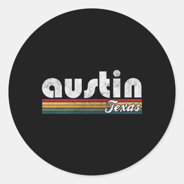Pegatina Redonda Austin Texas 70'S 80'S Style (Anverso)