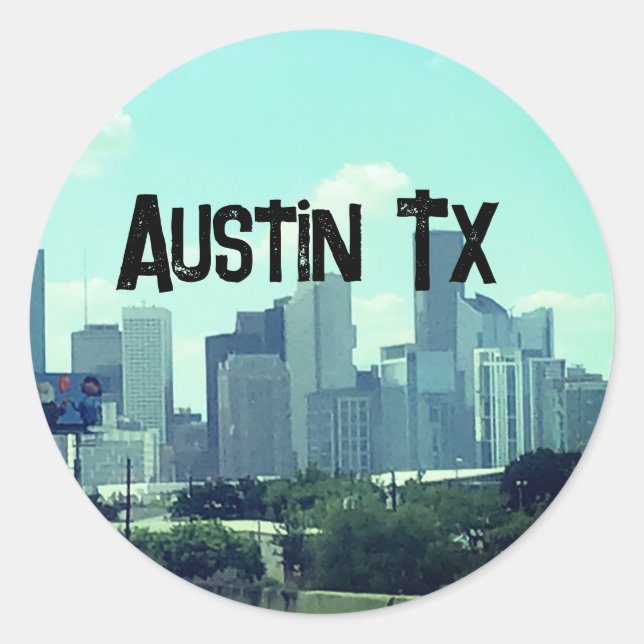 Pegatina Redonda Austin Texas backround (Anverso)