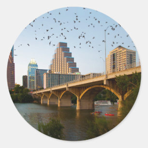 Pegatina Redonda Austin, Texas con murciélagos