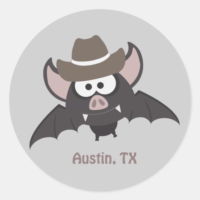 Pegatina Redonda Austin Texas Cute Personalizado Cowboy Bat (Anverso)