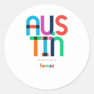 Pegatina Redonda Austin Texas de mediados de siglo, Arte Pop,