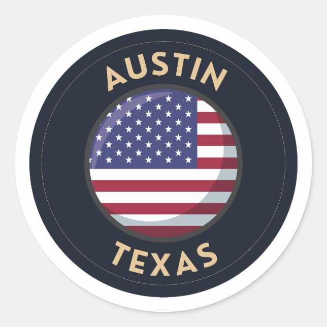 Pegatina Redonda Austin Texas - Estados Unidos de América Texas (Anverso)