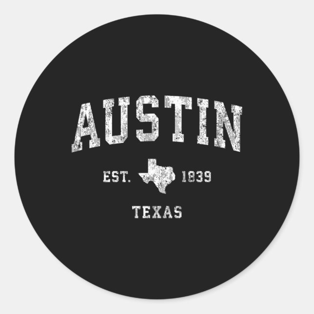 Pegatina Redonda Austin Texas Tx Athletic Sports (Anverso)