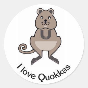 Pegatina Redonda Australia - Amo QUOKKAS - Marsupial - Vida silvest