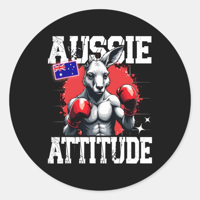 Pegatina Redonda Australia Attitude Gracioso Boxeo Kangaroo Austral (Anverso)