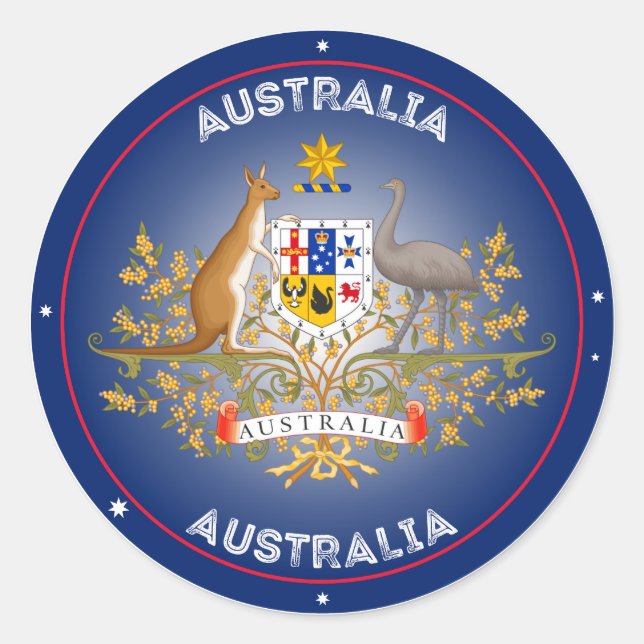 Pegatina Redonda Australia Forma de círculo del escudo de armas (Anverso)