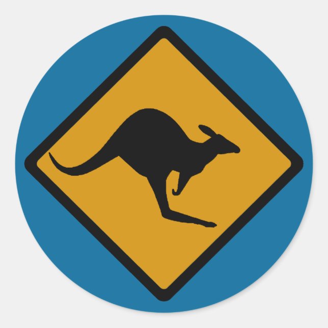 Pegatina Redonda Australia Kangaroo Crossing Rótulo (Anverso)