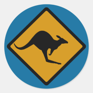 Pegatina Redonda Australia Kangaroo Crossing Rótulo