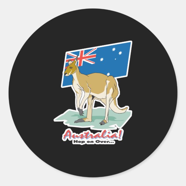 Pegatina Redonda Australia salta encima canguro (Anverso)