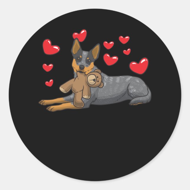 Pegatina Redonda Australian Cattle Dog Dog With Stuffed Animal And (Anverso)