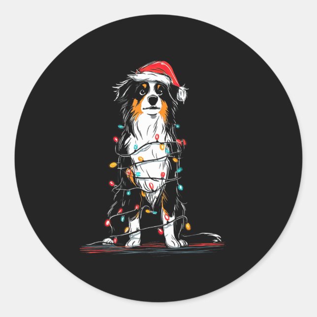 Pegatina Redonda Australian Shepherd Christmas Graphics Dog Lights  (Anverso)