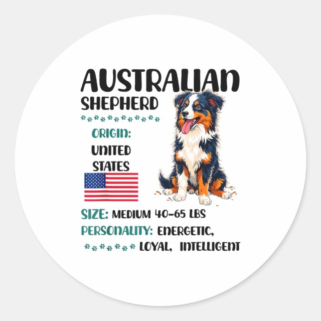 Pegatina Redonda Australian Shepherd Origin Funny Aussie Dog Lover  (Anverso)