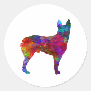 Pegatina Redonda Australian Stumpy Tail Cattle Dog in watercolor.pn