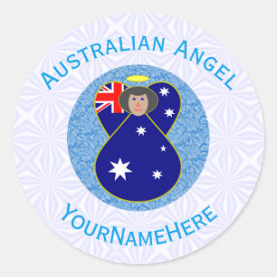 Pegatina Redonda Australiano Angel Azul Blanco Personalizado