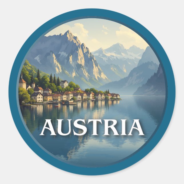 Pegatina Redonda Austria Hallstatt Unión Europea (Anverso)