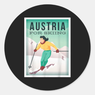 Pegatina Redonda Austria Para Esquiar Pistensau & Skihaserl Comienc