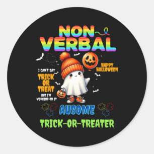 Pegatina Redonda Autis de Halloween de Trick-or-Treater no-verbyl A