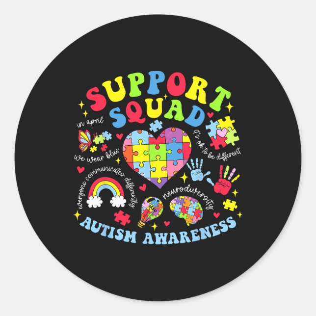 Pegatina Redonda Autism Awareness Autism Support Squad Family Heart (Anverso)
