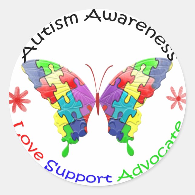 Pegatina Redonda Autism Awareness Butfly (Anverso)