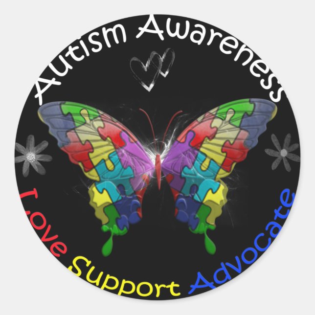 Pegatina Redonda Autism Awareness Butfly (Anverso)