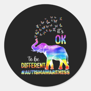 Pegatina Redonda Autism Awareness Butterfly Elephant Está bien ser