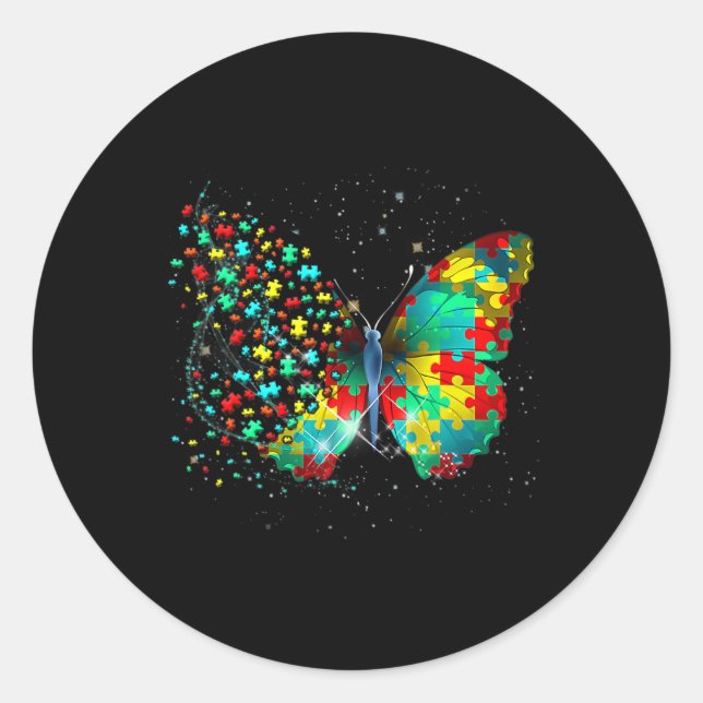 Pegatina Redonda Autism Awareness Butterfly Peace Lover Gige Hombre (Anverso)