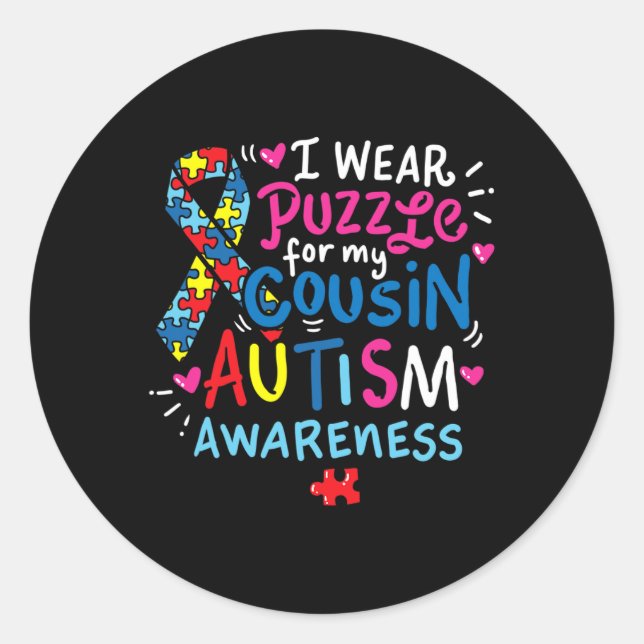 Pegatina Redonda Autism Awareness Cousin Gift Tee (Anverso)