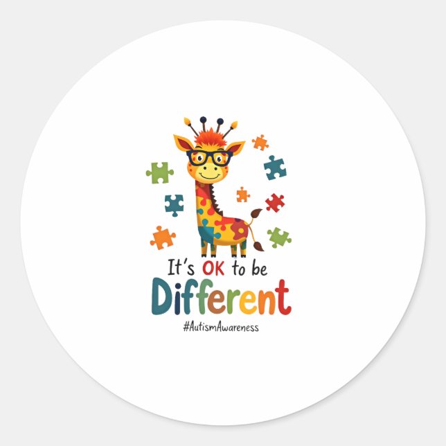 Pegatina Redonda Autism Awareness Cute Giraffe Animal Its Ok To Be  (Anverso)