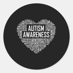 Pegatina Redonda Autism Awareness Gift Apoyo al corazón Orgulloso M