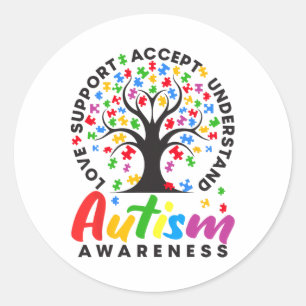 Pegatina Redonda Autism Awareness Love Support Acepte entender Au